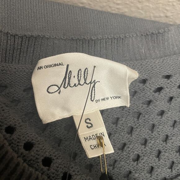 Milly New York CINDE Gray Knit Short Sleeve Mesh Bodice Sheath Dress Size S - Picture 9 of 11